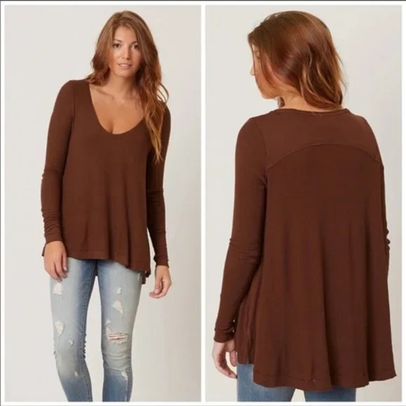 We The Free Tops - We The Free Malibu Thermal Long Sleeve Top Brown Women's Size Large